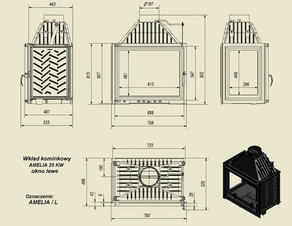 Топка AMELIA/L, стекло слева_1 Топка AMELIA/L, стекло слева_1