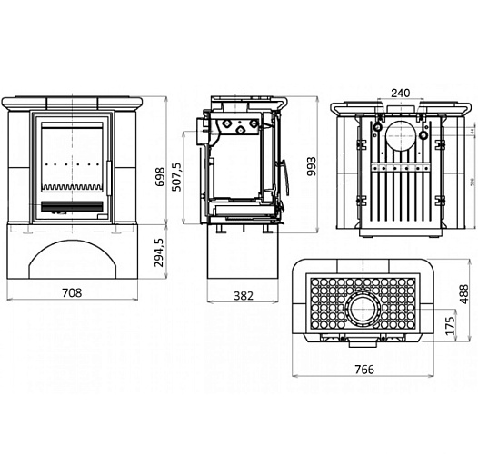 Кафельная печь Iberia L - вставка чугунная белый цоколь коричневая_1 Кафельная печь Iberia L - вставка чугунная белый цоколь коричневая_1