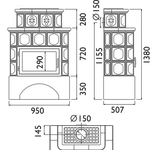 Кафельная печь Karelie 7 белый цоколь, с теплообменником_6 Кафельная печь Karelie 7 белый цоколь, с теплообменником_6